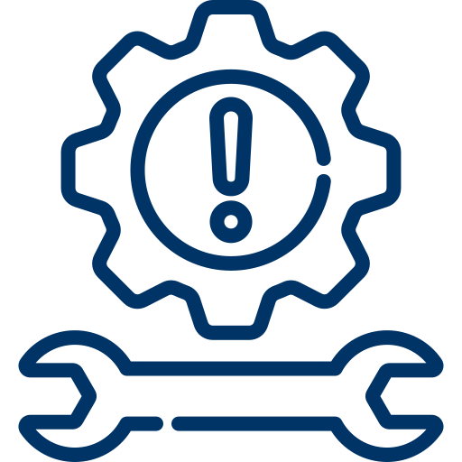 Electricalroubleshooting& Repairs Gear icon with exclamation mark and wrench.